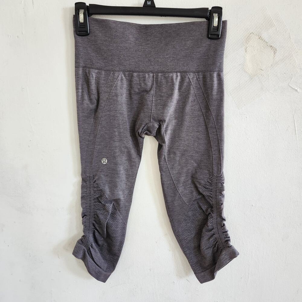 LULULEMON Sz X@ In The Flow Crop Grey Leggings Ruched Stretch Luxury Yoga Pants